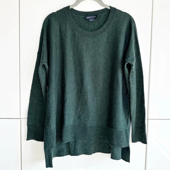 Pendleton Women’s Wool Sweater Small Green High Low Hem Long Sleeve Relaxed Fit - Picture 1 of 6